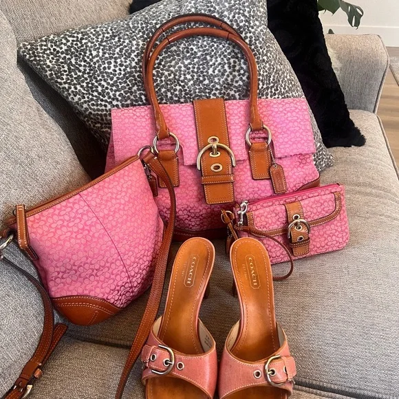 Coach Rare Pink and Brown Signature Ashley Flap Hampton Soho Shoulder Bag - Picture 8 of 8